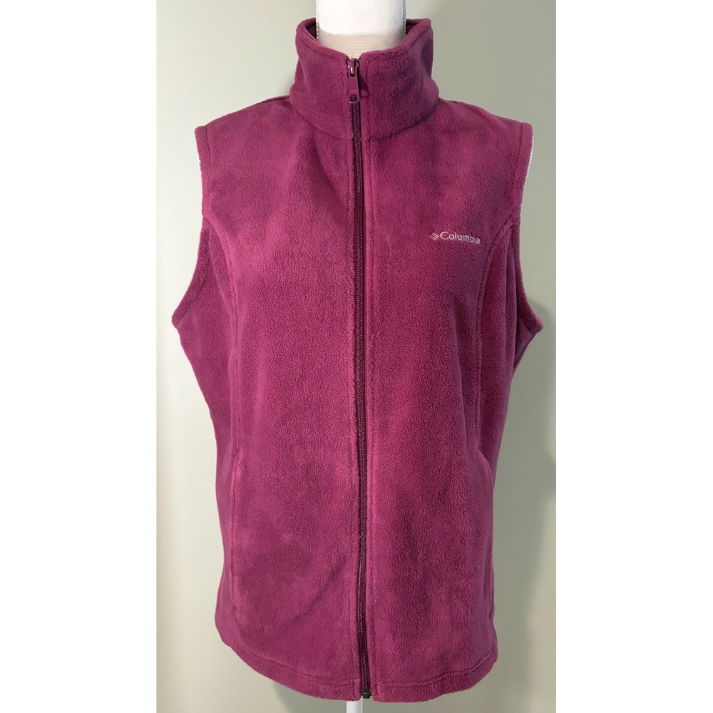 Columbia Womens Magenta Purple Full Zip Fleece Vest Jacket Size Large
